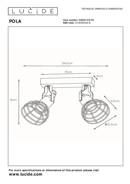 Lucide POLA - Ceiling spotlight Children - 2xE27 - Blue - technical